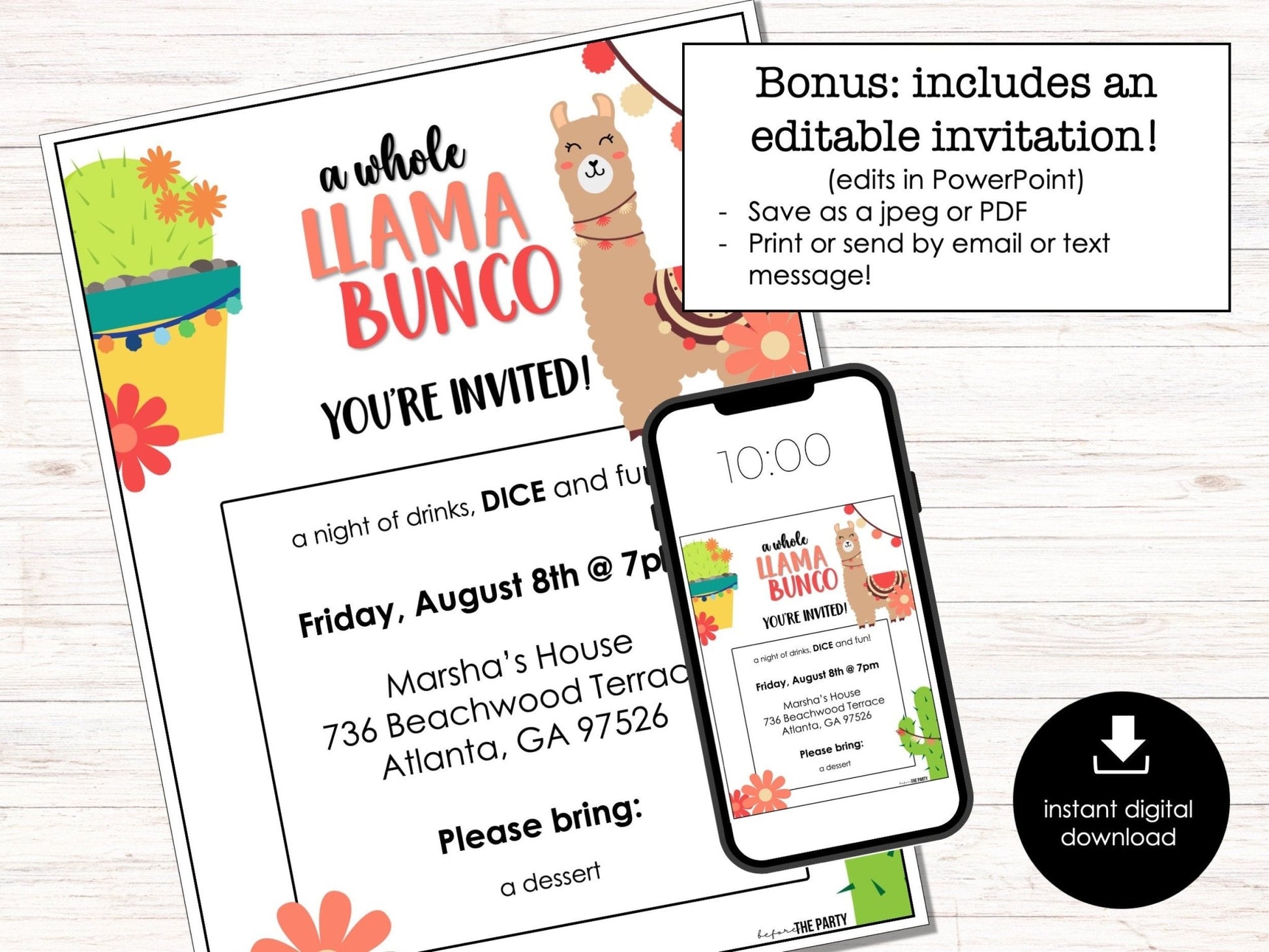 Cute Llama Bunco Score Sheets, Bunco Cards, Bunco Printable, Bunco Invitation