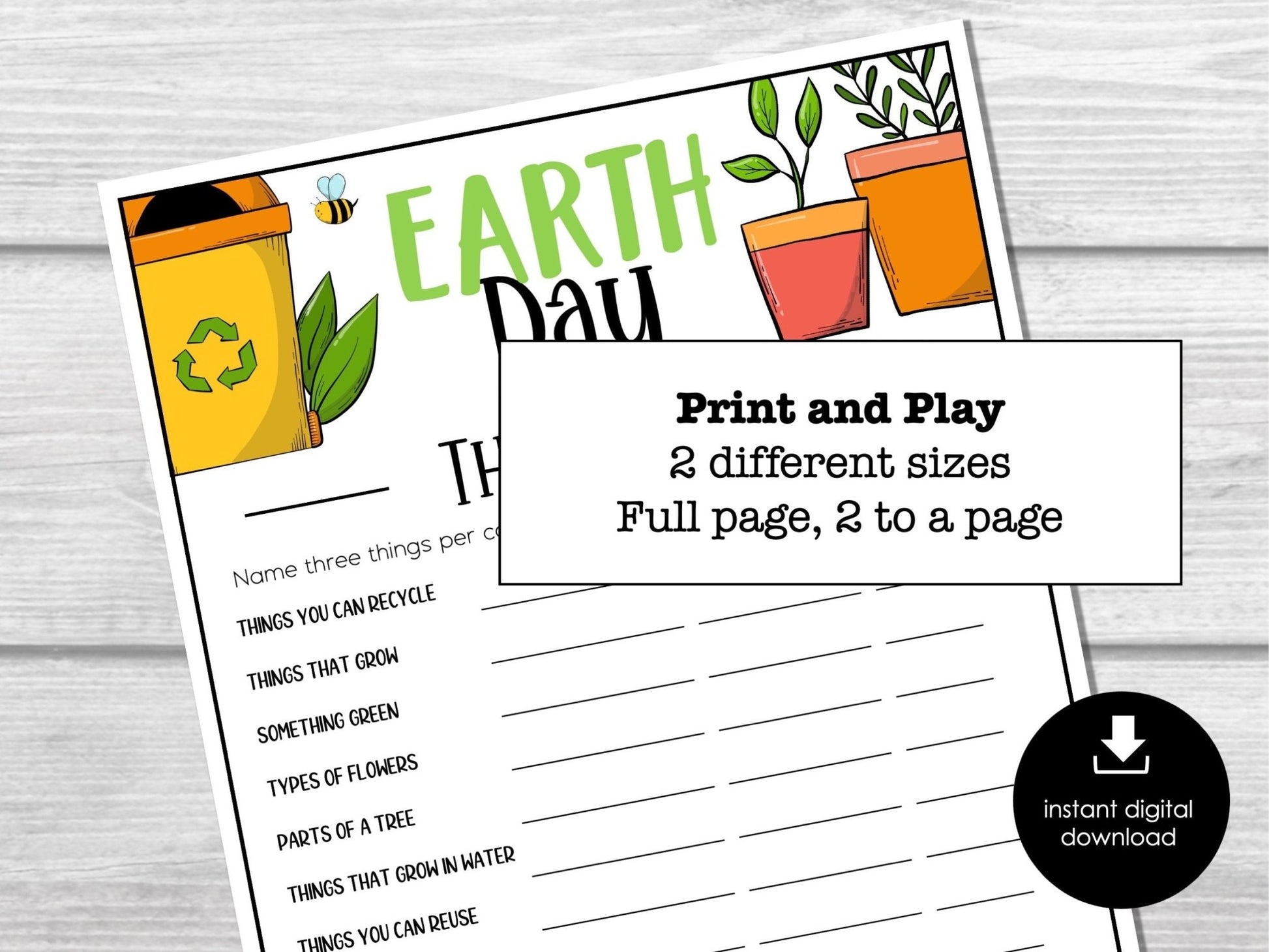 Earth Day THINK FAST Game, Printable Word Game, Earth Day Classroom Activity, Fun Earth Day Game, Vocabulary Activity for Kids Party - Before The Party