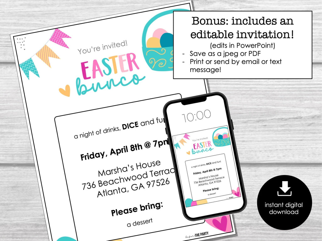 Easter Bunco Score Cards, April Bunco Game, Bunco Night Printable, Easter Bunco Set - Before The Party