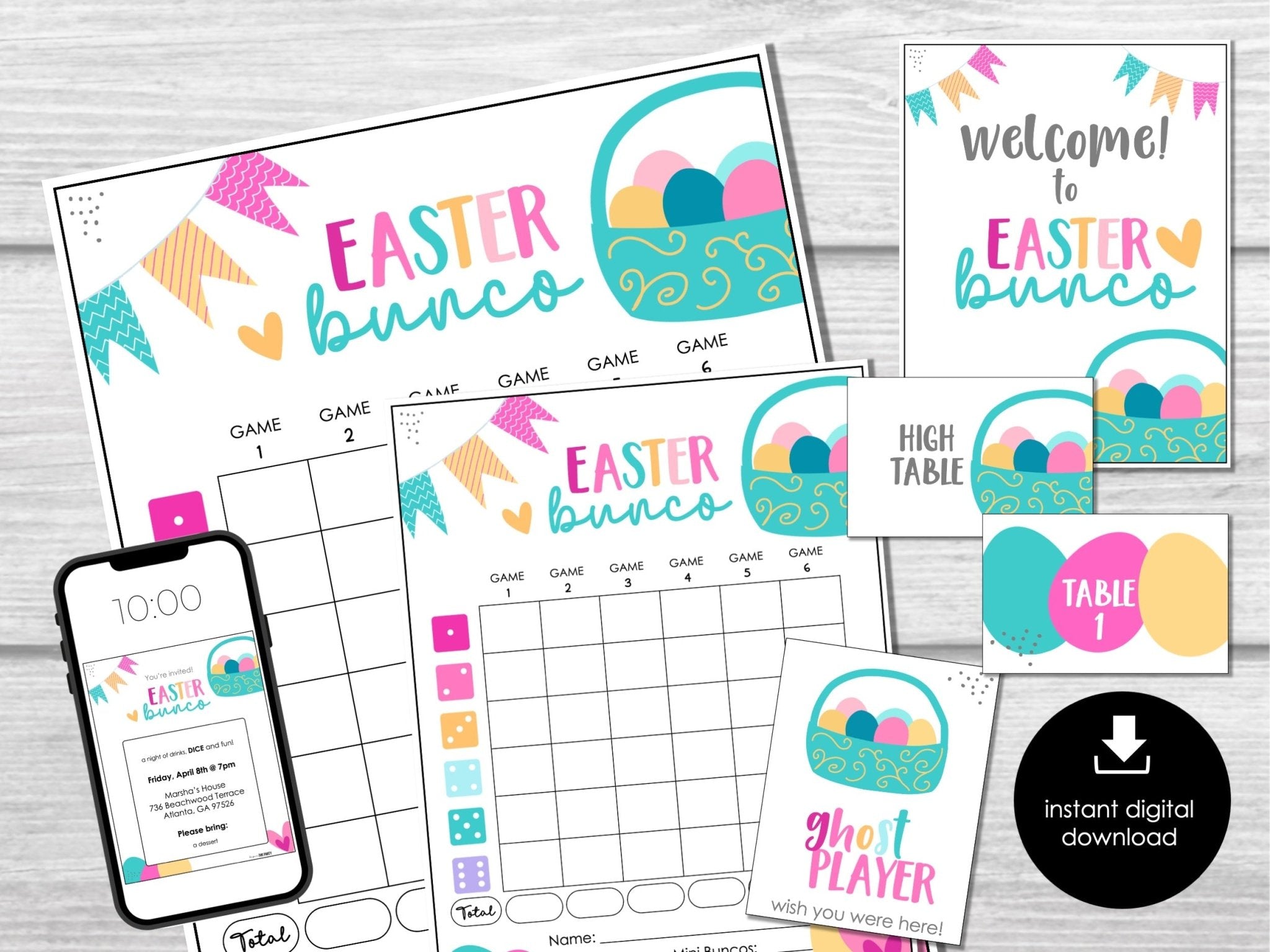 Easter Bunco Score Cards, April Bunco Game, Bunco Night Printable, Easter Bunco Set - Before The Party