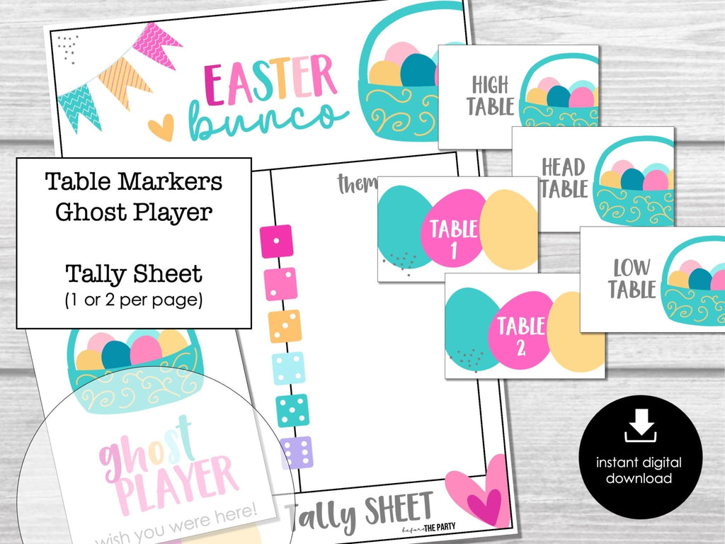 Easter Bunco Score Cards, April Bunco Game, Bunco Night Printable, Easter Bunco Set - Before The Party