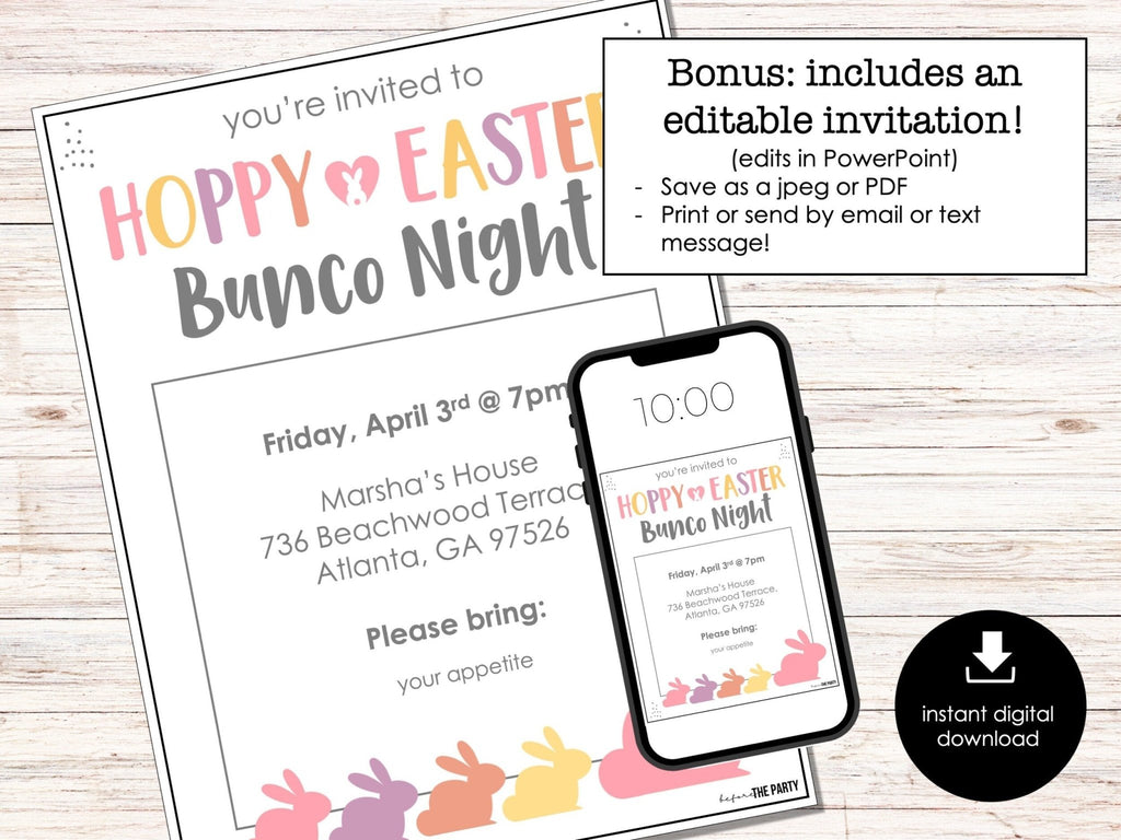 Hoppy Easter Bunco Score Sheets With Editable Invitation Table Marker