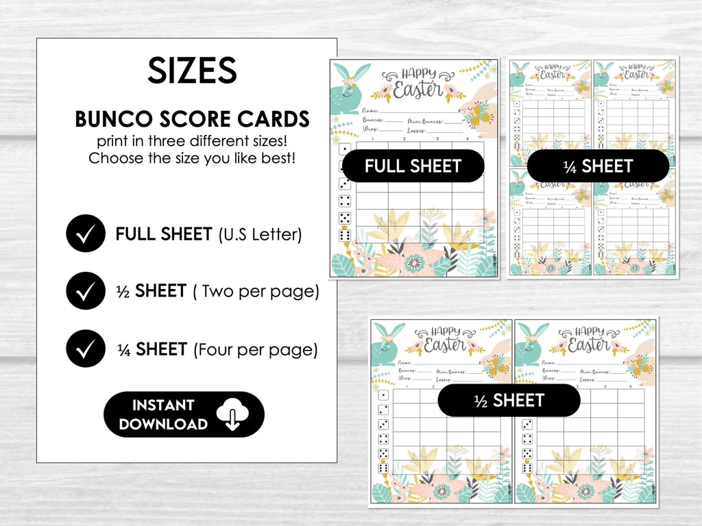 Easter Bunco Score Sheets, Bunny Bunco Scoring Sheets, Bunco Night Printables, Bunco Game Sheets - Before The Party