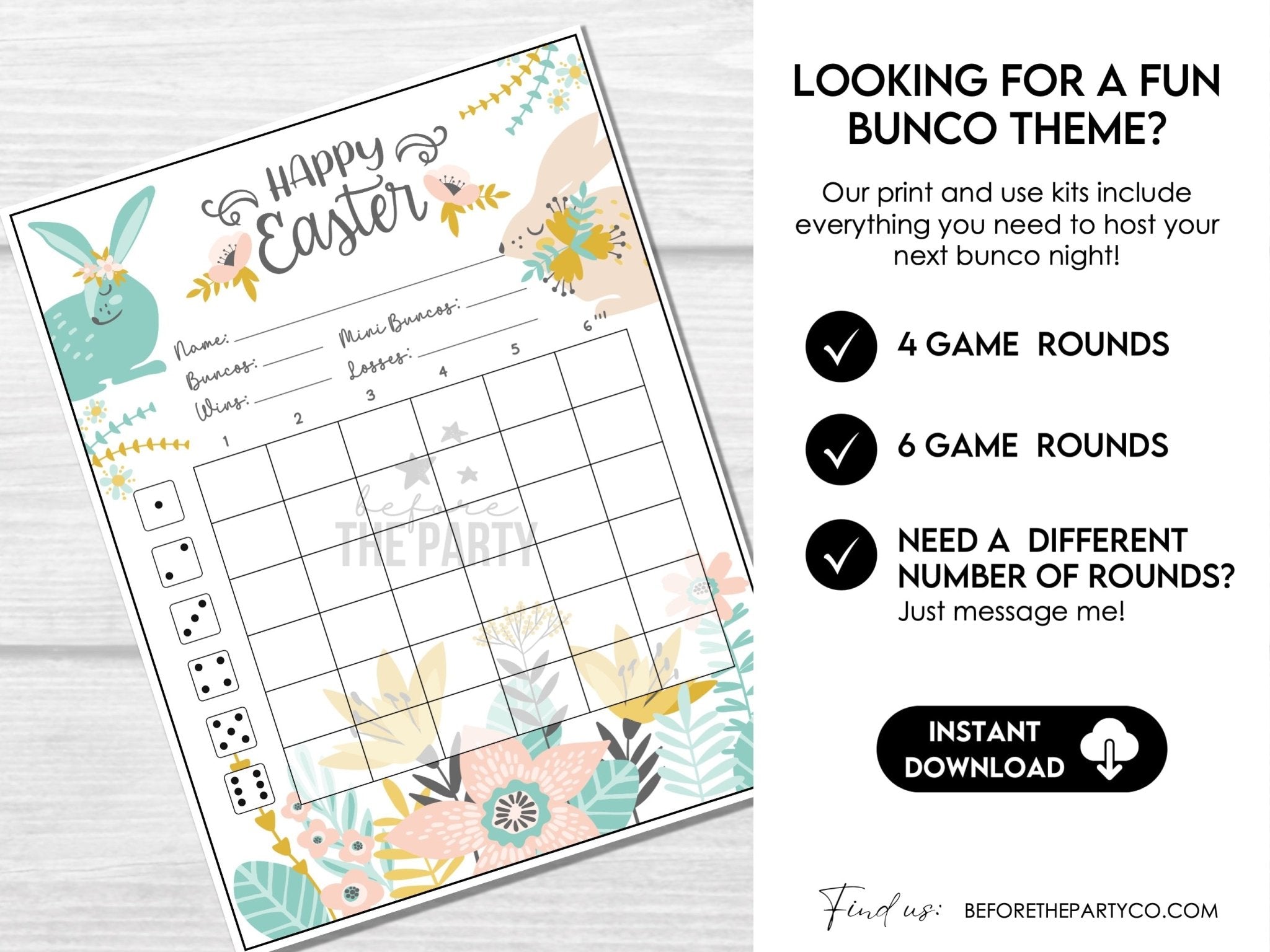Easter Bunco Score Sheets, Bunny Bunco Scoring Sheets, Bunco Night Printables, Bunco Game Sheets - Before The Party