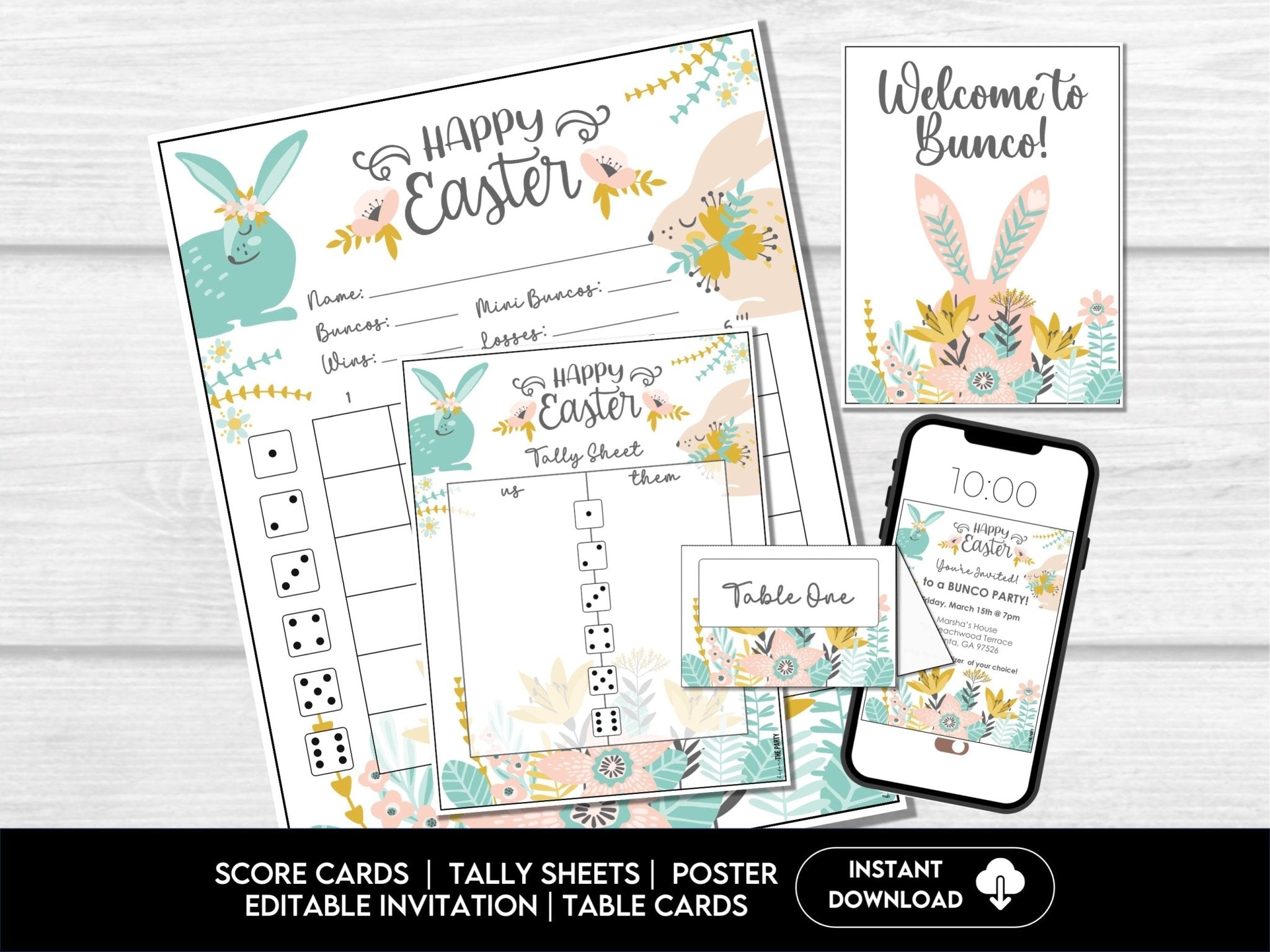 Easter Bunco Score Sheets, Bunny Bunco Scoring Sheets, Bunco Night Printables, Bunco Game Sheets - Before The Party