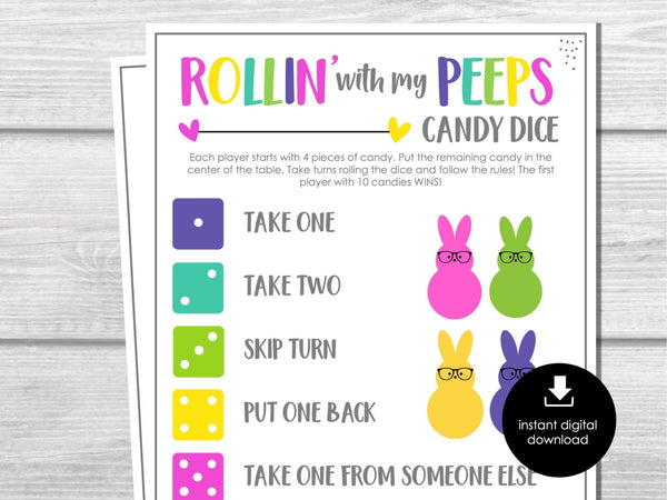 Easter Candy Dice Game, Easter Party Game, Easter Games, Easter Games for Kids and Adults, Easter School game, Peeps Easter Game Printable - Before The Party