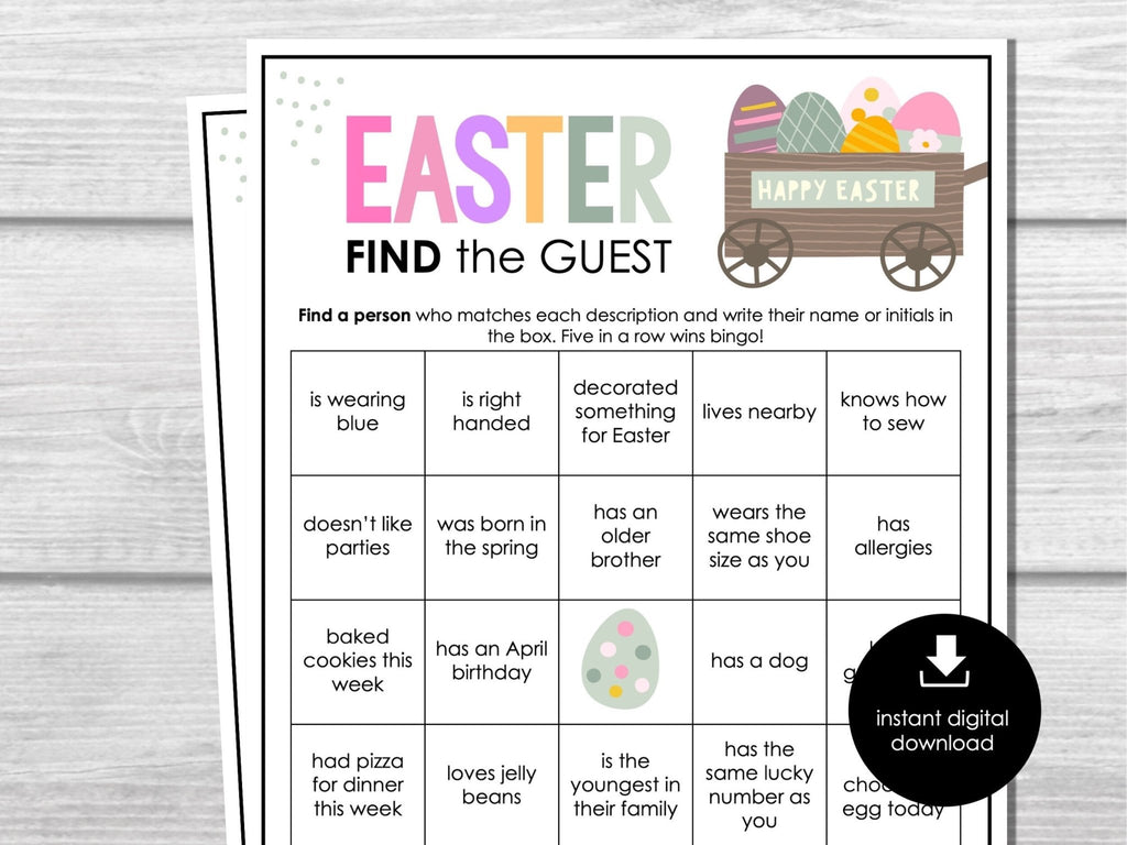 Easter Find the Guest Bingo, Printable Party Game, Printable Game for Adults & Kids, Fun Ice breaker Game, Office Party Game, Church - Before The Party