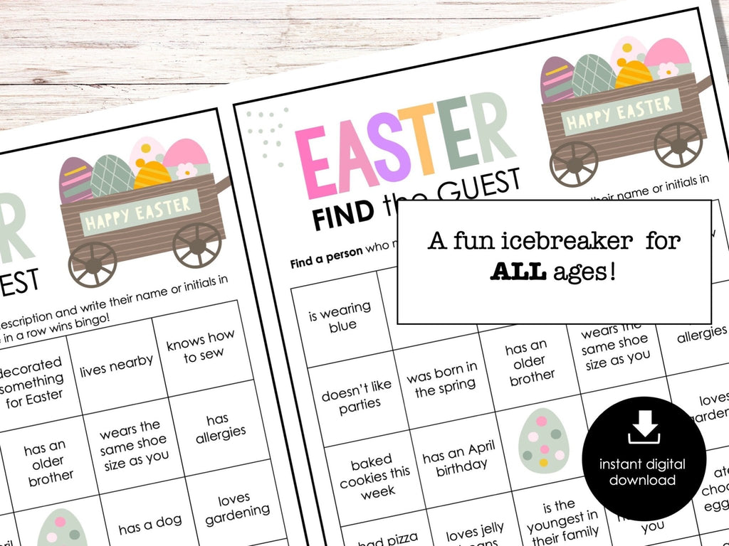 Easter Find the Guest Bingo, Printable Party Game, Printable Game for Adults & Kids, Fun Ice breaker Game, Office Party Game, Church - Before The Party