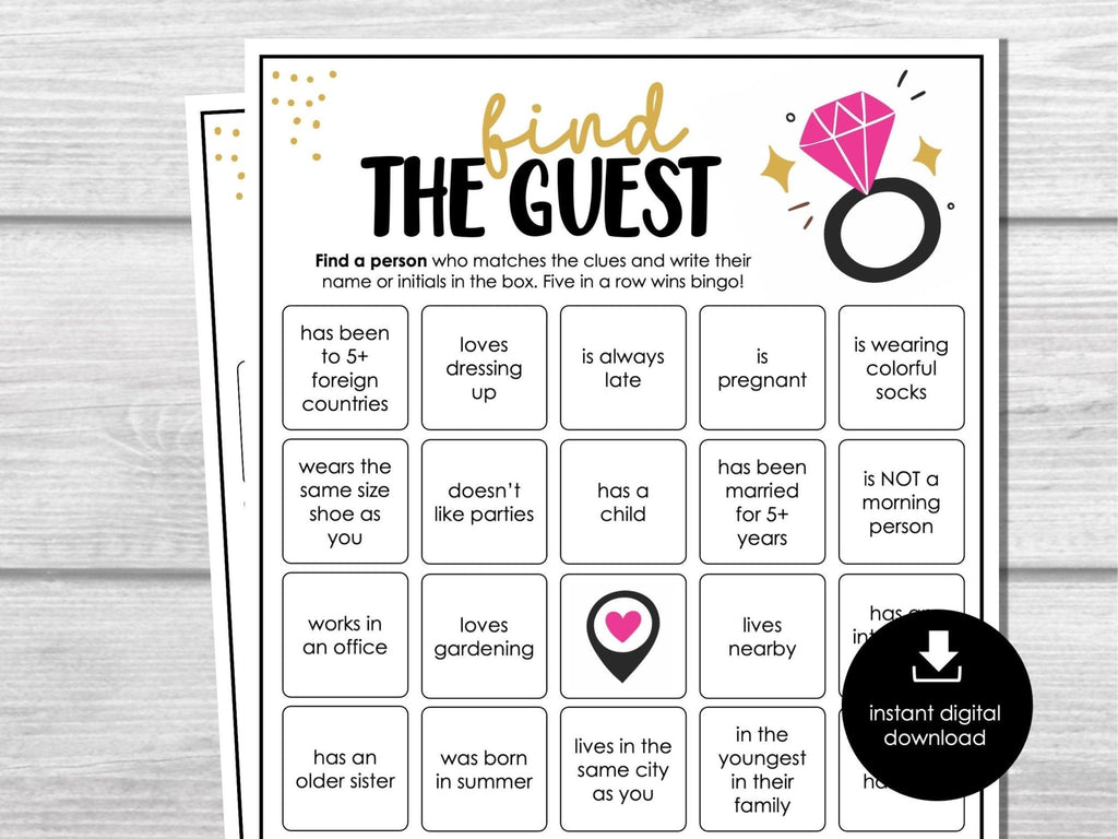 Engagement Party Game, Wedding Bingo Game, Find the Guest, Icebreaker, Printable Wedding Shower Game for Groups, Wedding Party Guest Bingo - Before The Party