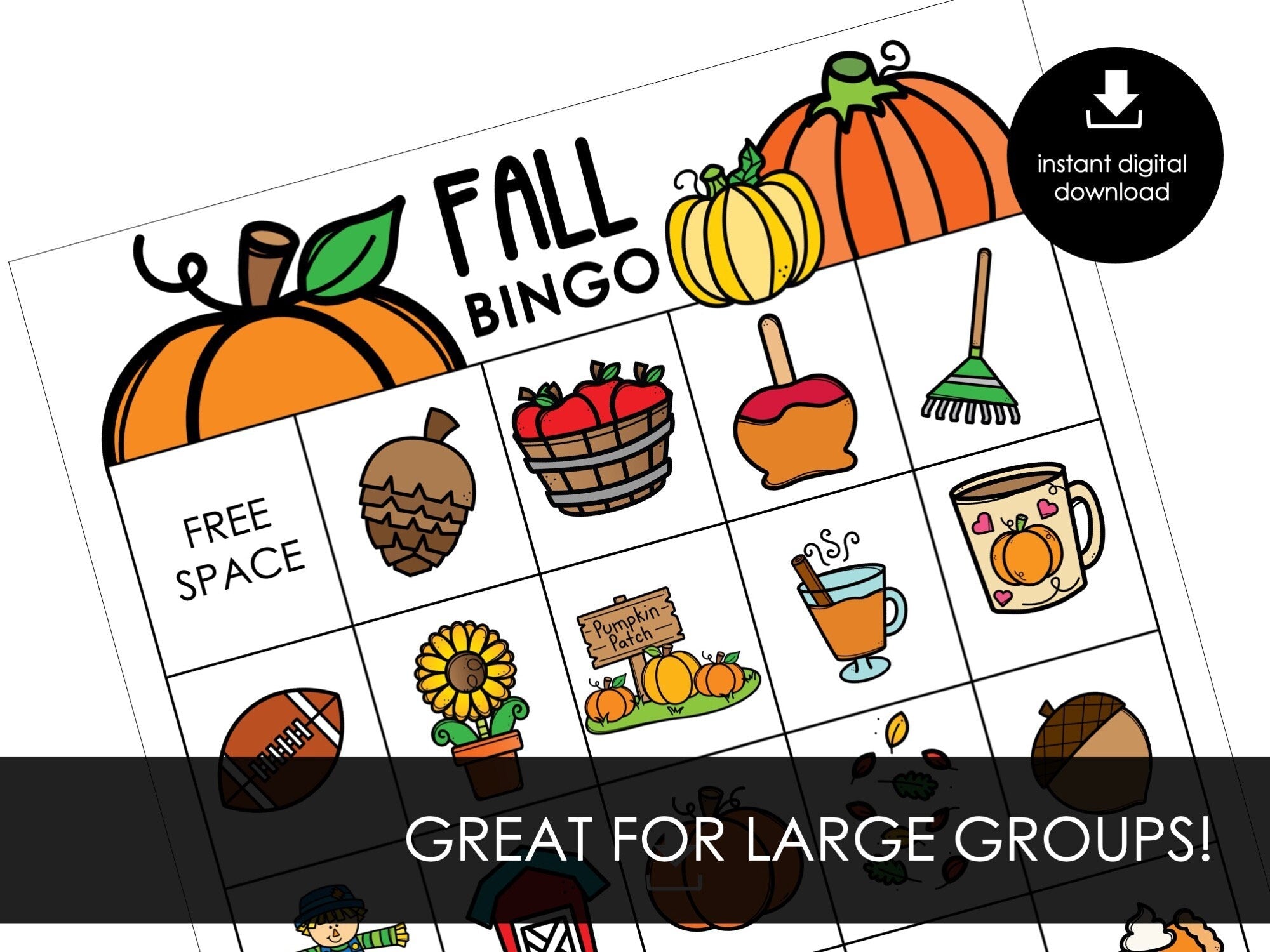 FALL Bingo, Printable AUTUMN Vocabulary Bingo Game, Practice Fall Words, 30 Bingo Boards for KIDS, Instant Download