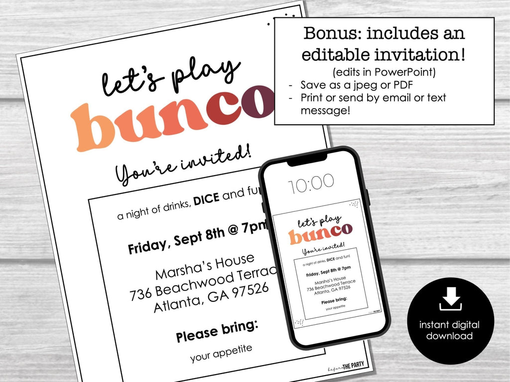 Fall VIBES Bunco Score Cards, Autumn Bunco Score Sheets, FALL Bunco Invitation, October Theme Bunco Party Kit, September Bunco Night, BUNKO - Before The Party