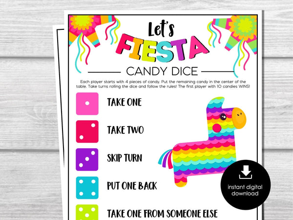 Fiesta Candy Dice Game, Printable Party Game, Fiesta Group Party Games, Cinco de Mayo Dice Game for Adults & Kids, Pinata Party Alternative - Before The Party
