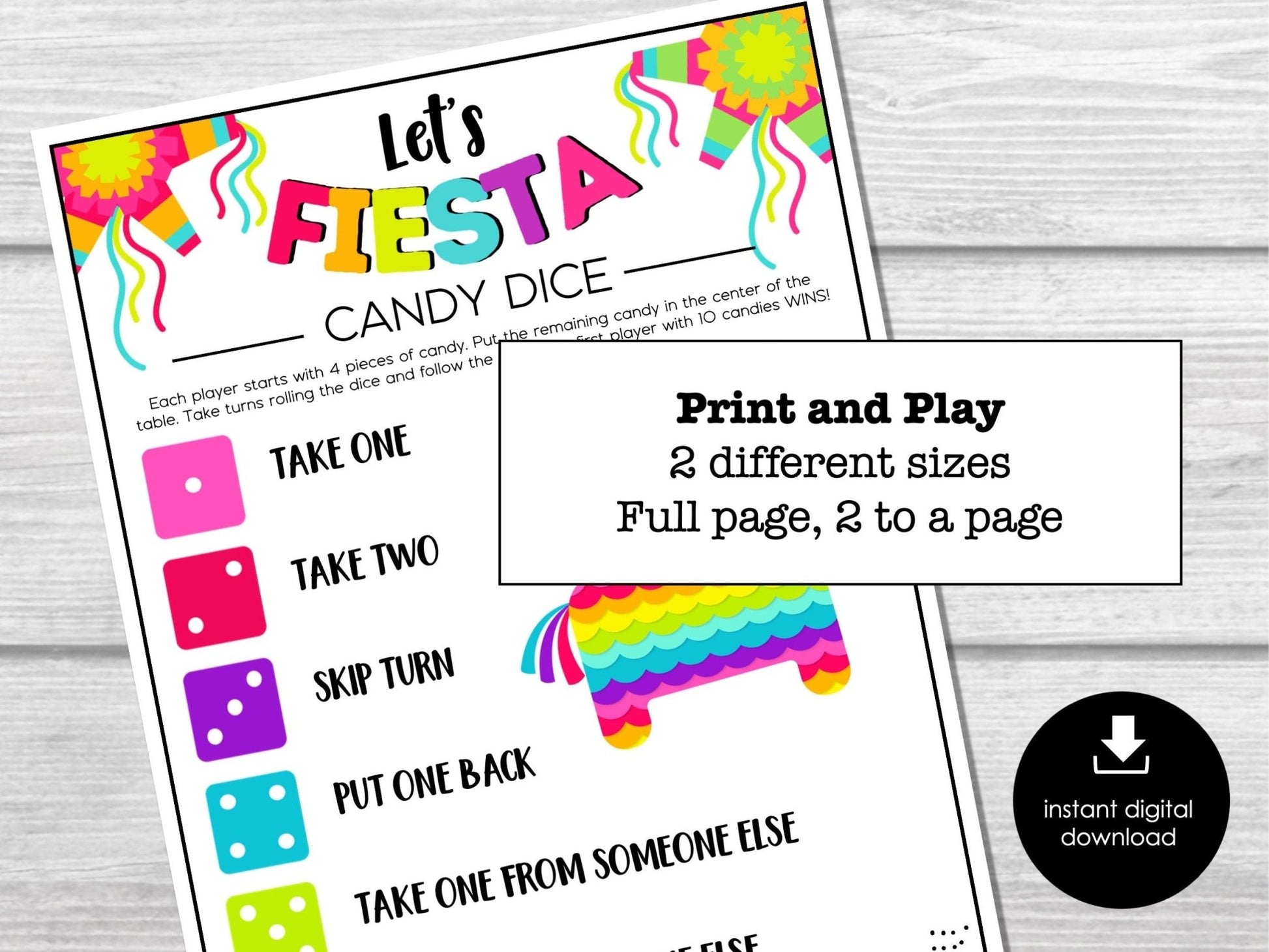 Fiesta Candy Dice Game, Printable Party Game, Fiesta Group Party Games, Cinco de Mayo Dice Game for Adults & Kids, Pinata Party Alternative - Before The Party