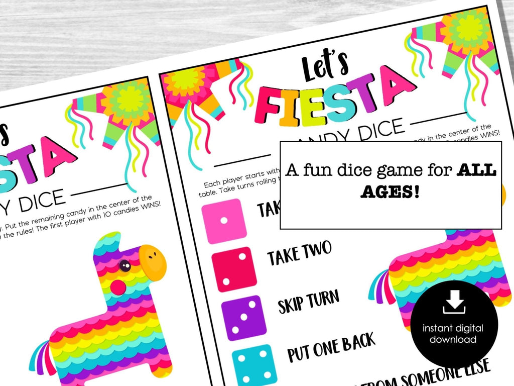 Fiesta Candy Dice Game, Printable Party Game, Fiesta Group Party Games, Cinco de Mayo Dice Game for Adults & Kids, Pinata Party Alternative - Before The Party