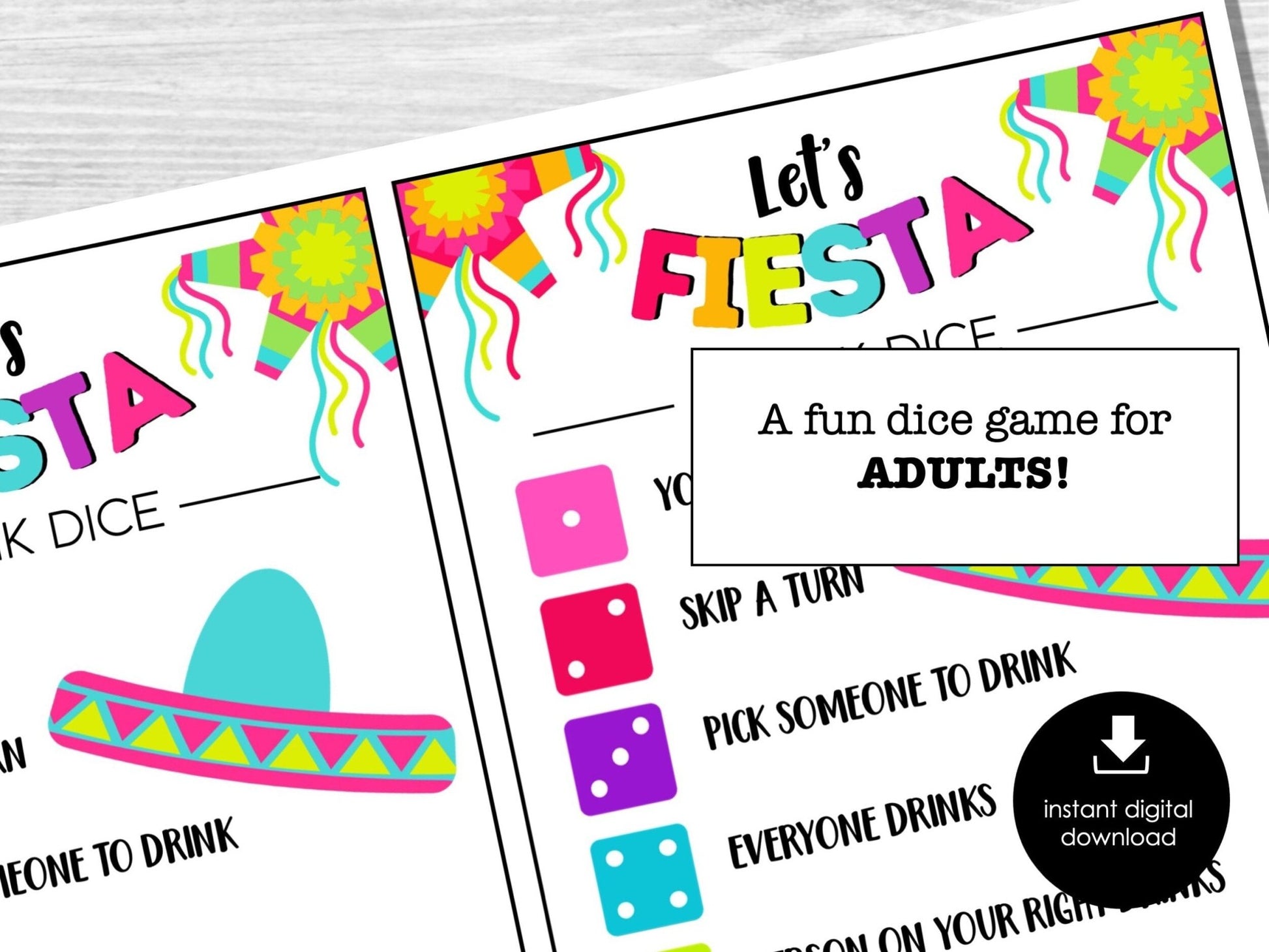 Fiesta Party Drunk Dice Game, Cinco de Mayo Games - Drunk Dice, Drinking Games for Adults, Printable Game, Office Party, Bar, Birthday Game - Before The Party
