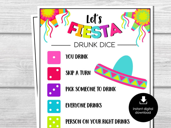 Fiesta Party Drunk Dice Game, Cinco de Mayo Games - Drunk Dice, Drinking Games for Adults, Printable Game, Office Party, Bar, Birthday Game - Before The Party