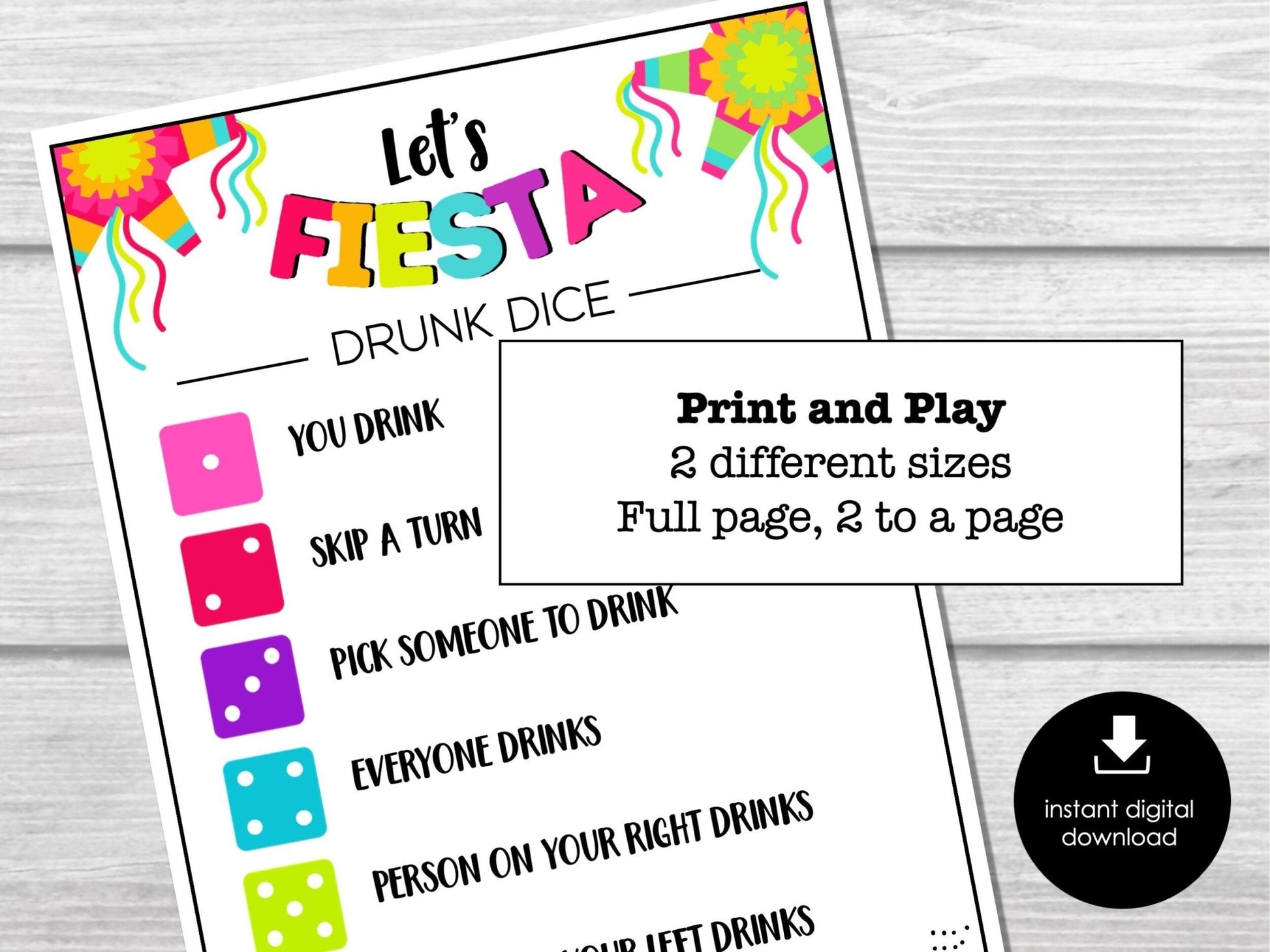 Fiesta Party Drunk Dice Game, Cinco de Mayo Games - Drunk Dice, Drinking Games for Adults, Printable Game, Office Party, Bar, Birthday Game - Before The Party