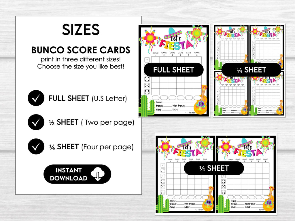 Fiesta Theme Bunco Score Cards - Mexican Party Bunco Tally Sheets and Invitations - Before The Party