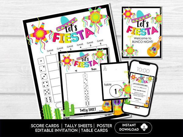 Fiesta Theme Bunco Score Cards - Mexican Party Bunco Tally Sheets and Invitations - Before The Party