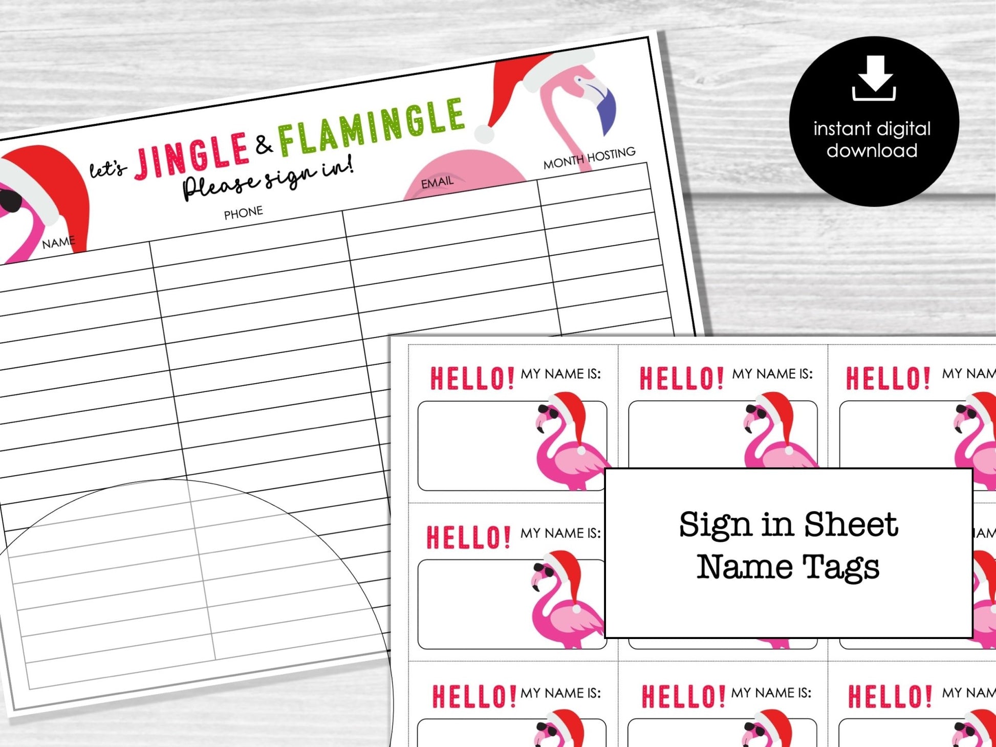 Flamingo Christmas Bunco Score Sheets, Flamingle December Bunco Cards