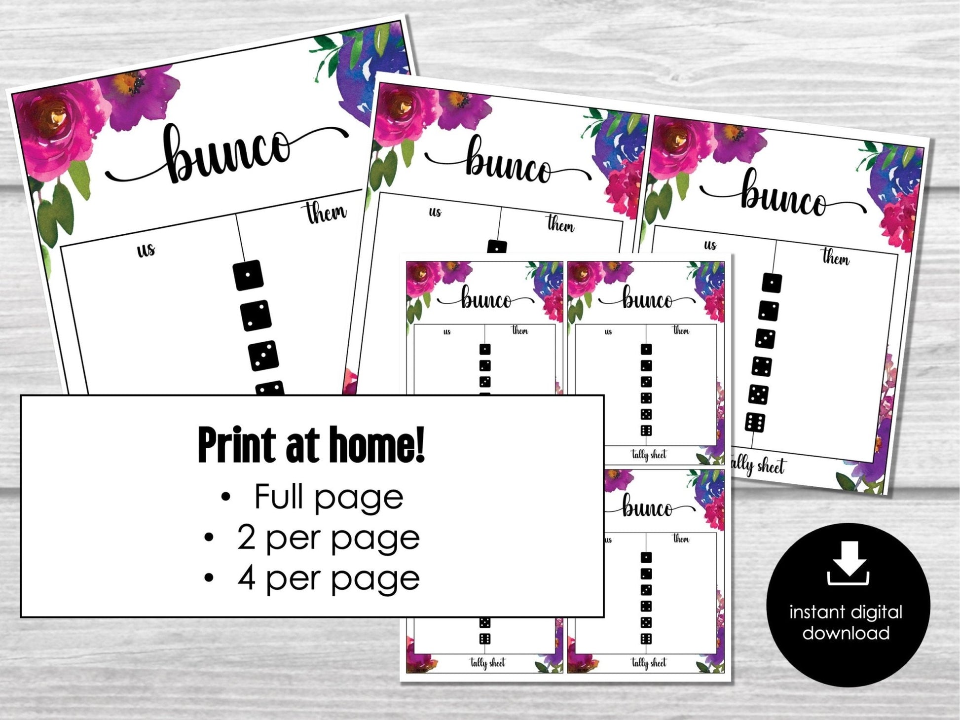 Floral Bunco Score Cards, Simple Bunco Score Sheets, Floral Bunco Party Kit, Tally Sheets, 4 Games | 6 Games, Bunko Night, Game Night - Before The Party