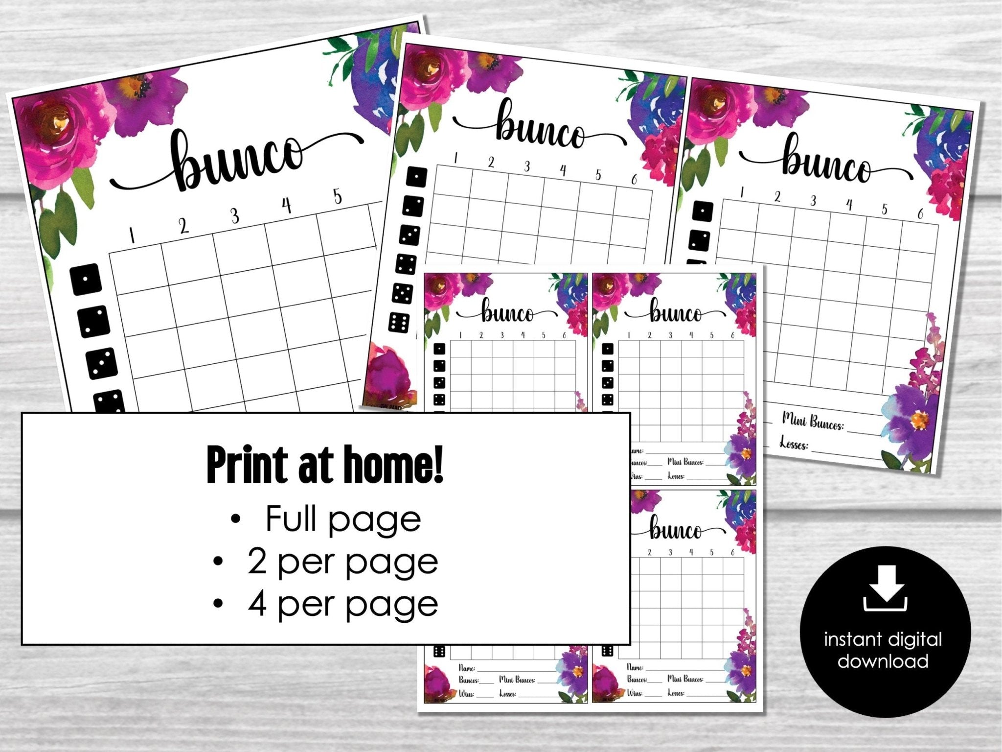 Floral Bunco Score Cards, Simple Bunco Score Sheets, Floral Bunco Party Kit, Tally Sheets, 4 Games | 6 Games, Bunko Night, Game Night - Before The Party