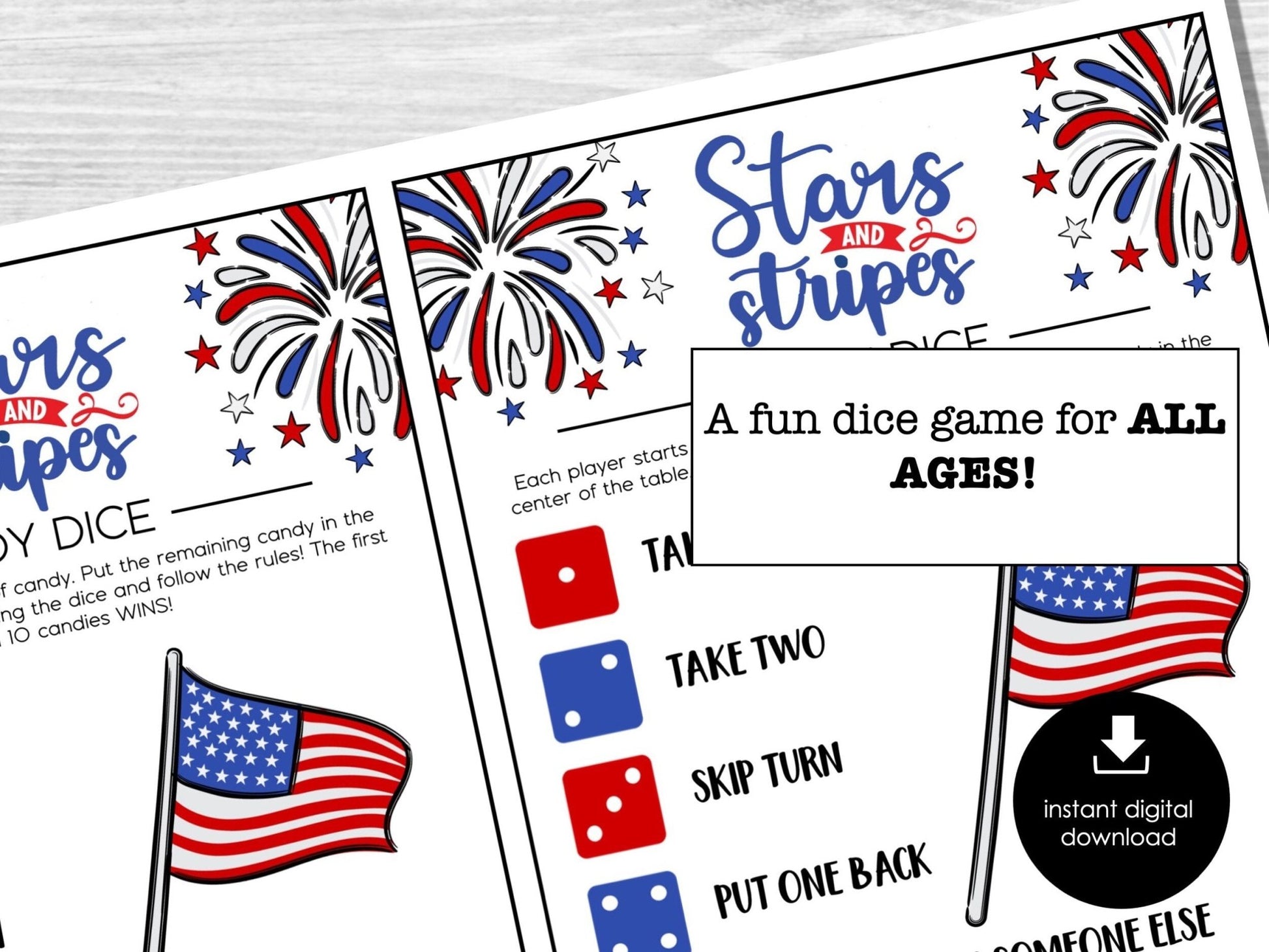 Fourth of July Candy Dice Game, Patriotic Party Game, Labor Day Games, Memorial Day Games for Kids and Adults, Classroom game, July 4th Game - Before The Party