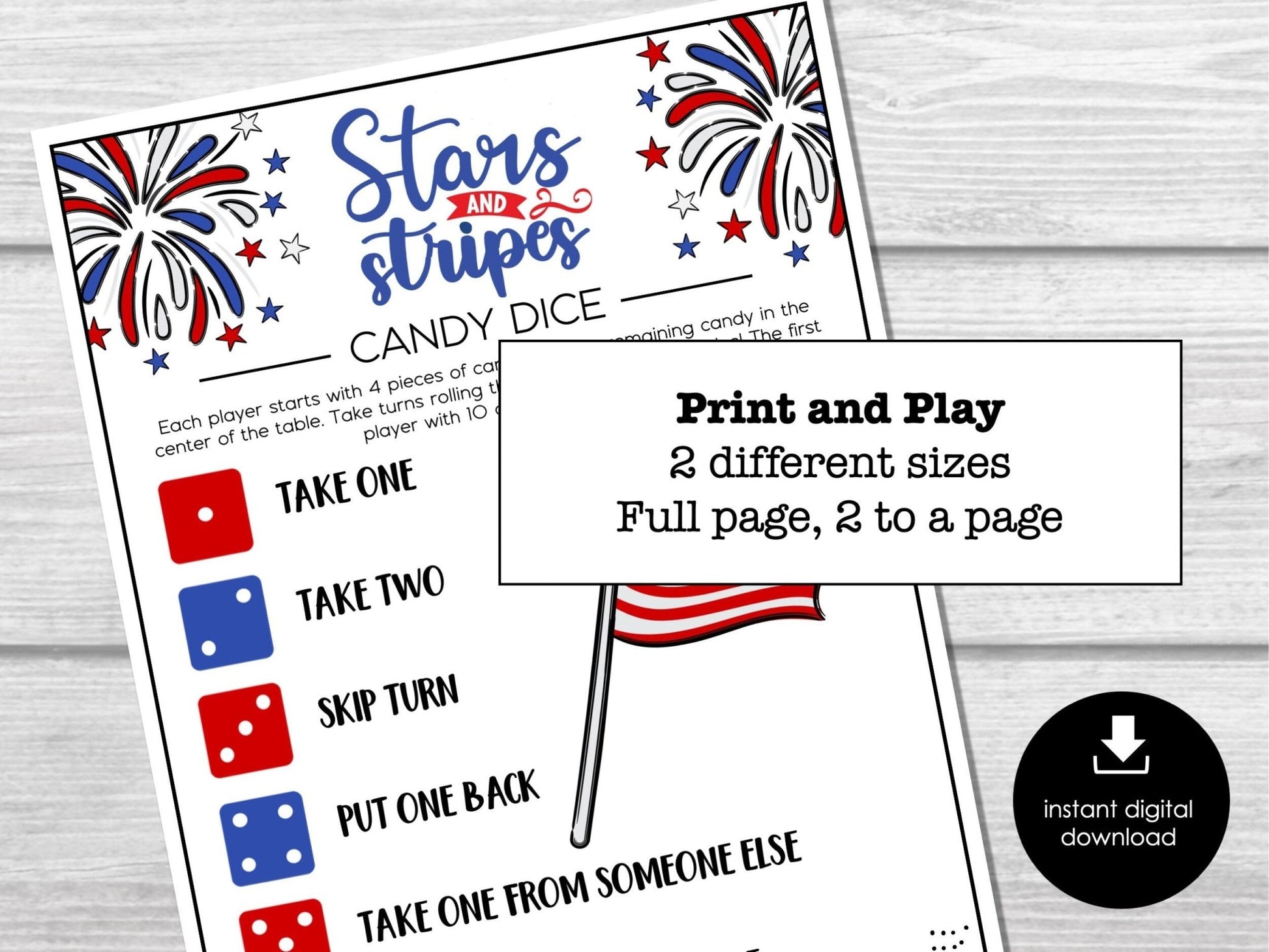 Fourth of July Candy Dice Game, Patriotic Party Game, Labor Day Games, Memorial Day Games for Kids and Adults, Classroom game, July 4th Game - Before The Party