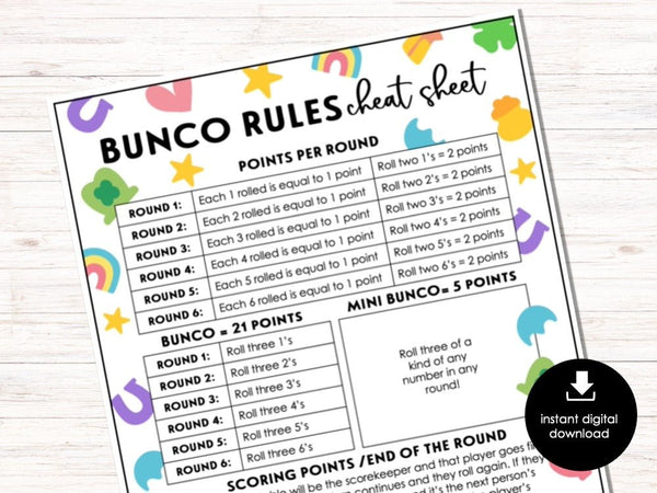 FREE Lucky Theme Bunco Rule Sheets - Before The Party