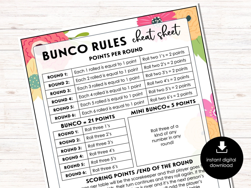 FREE Spring Theme Bunco Rule Sheets - Before The Party