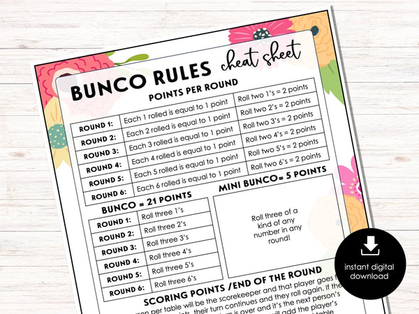 FREE Spring Theme Bunco Rule Sheets - Before The Party