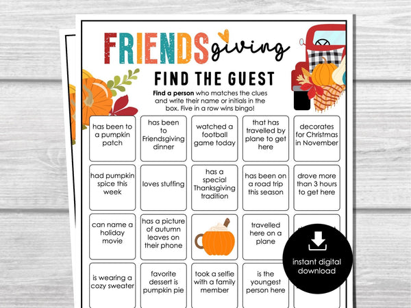 Friendsgiving Find Someone Who Party Game, Find the Guest Bingo, Thanksgiving Adults & Kids, Ice Breaker, Fun Friendsgiving Game, Printable - Before The Party