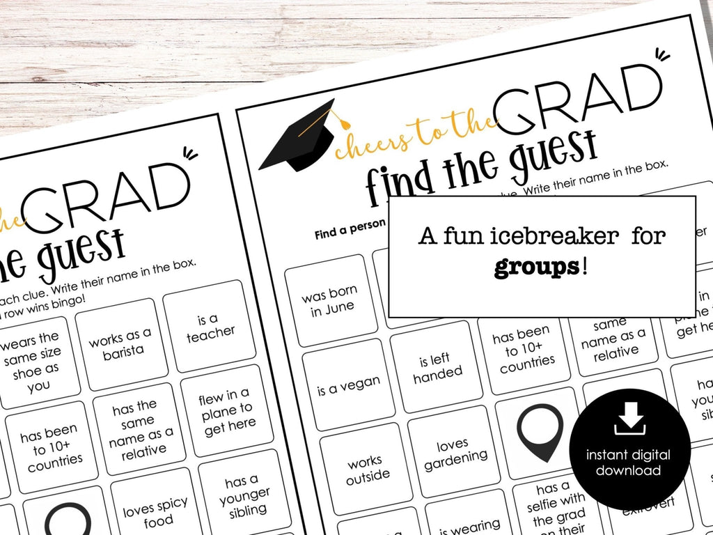 Graduation Party Find the Guest Bingo, Find Someone Who Party Game, Printable Game, Fun Ice breaker Game for Grads, 2023 Graduation Party - Before The Party