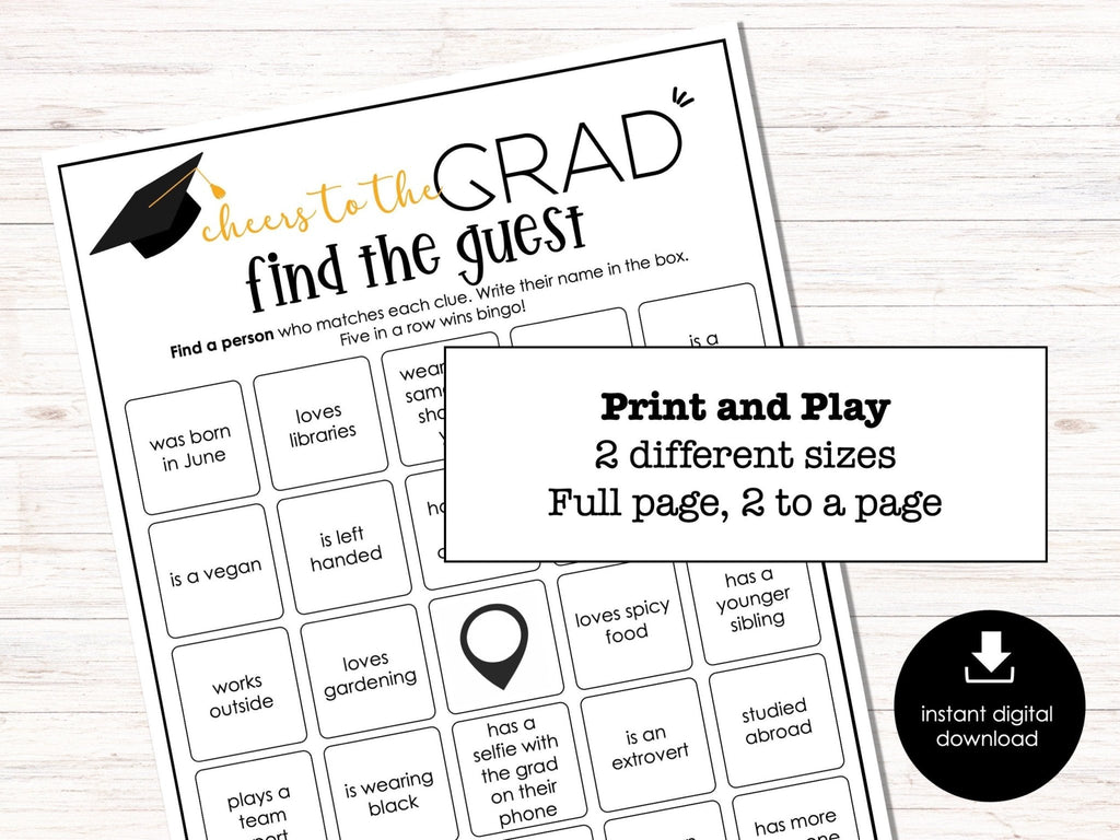 Graduation Party Find the Guest Bingo, Find Someone Who Party Game, Printable Game, Fun Ice breaker Game for Grads, 2023 Graduation Party - Before The Party