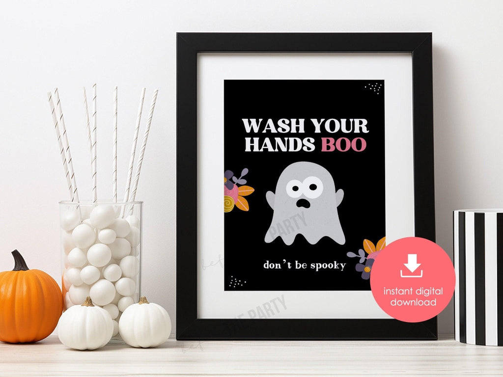 Halloween Bathroom Sign, Wash Your Hands Halloween Printable, Hostess Sign, Funny Halloween Print, Halloween Bathroom Wall Art, Floral Ghost - Before The Party