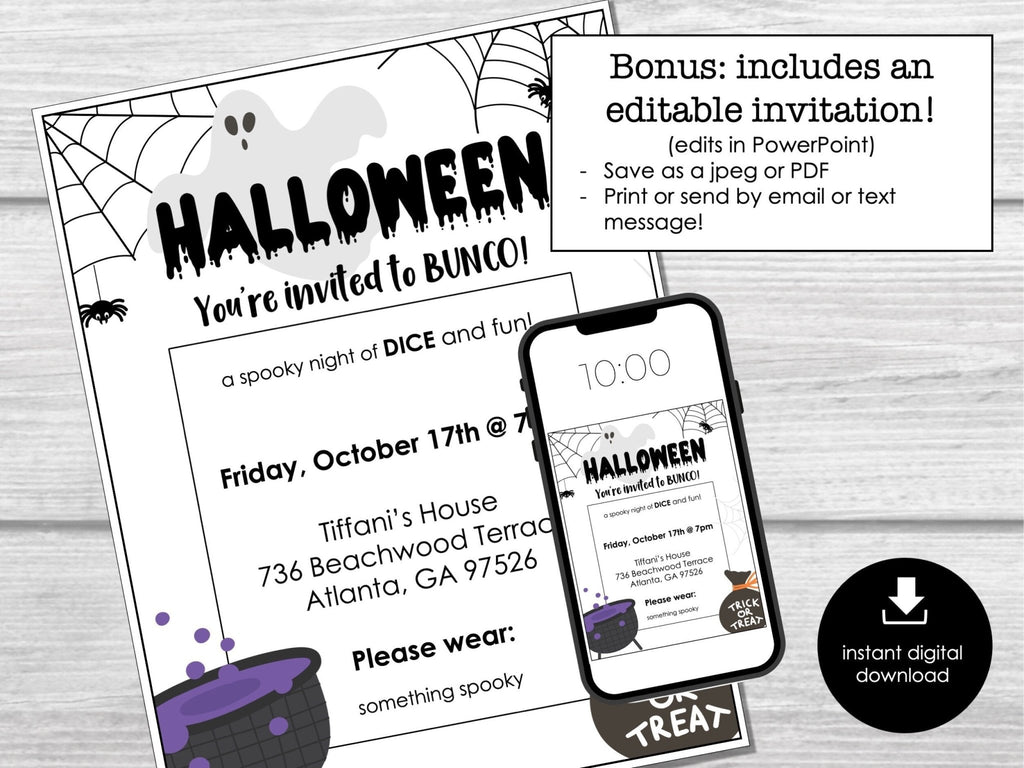 Halloween Bunco Score Cards, Bunco Printables, October Bunco Party Invitation, Halloween Theme Bunco Party, October Bunco Night, BUNKO - Before The Party