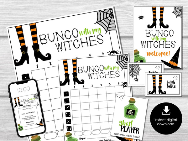 Halloween Bunco Score Cards, Bunco with my Witches Score Sheets, October, Bunco Invitation, Halloween Theme Bunco Party, October Bunco Night - Before The Party