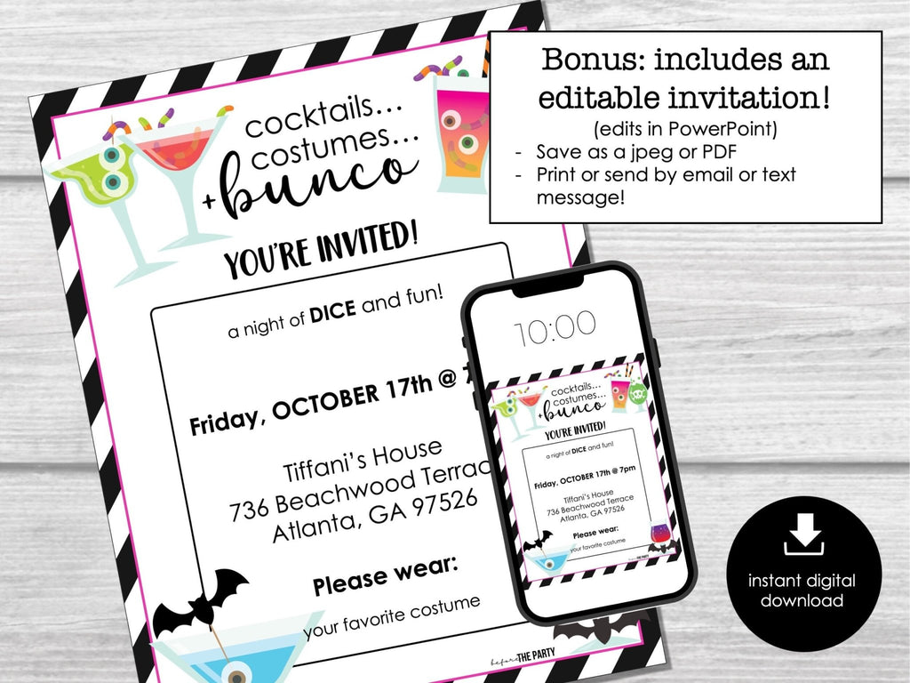 Halloween Bunco Score Cards, Costume Party Bunco, Score Sheets, October Bunco Invitation, Halloween Theme Bunco Party, October Bunco Night - Before The Party