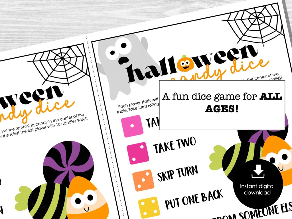 Halloween Candy Dice Game, Halloween Party Game, Printable Dice Game for Kids & Adults, School party game, Halloween Game, Pass the Candy - Before The Party