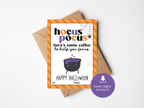 Halloween Coffee Gift Card Holder, Printable Teacher Gift, Cute Coffee Gift Tag, Coworker Gift Card Holder, Hocus Pocus Coffee Gift - Before The Party