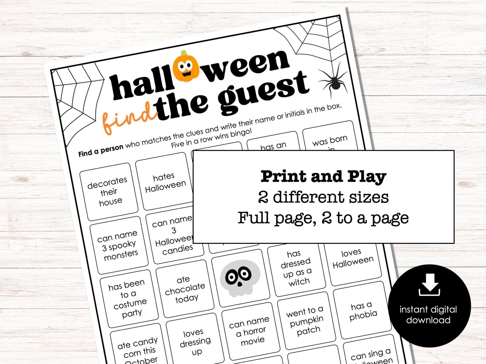 Halloween Find Someone Who Party Game, Printable Find the Guest Bingo, Game for Adults & Kids, Ice Breaker Game, Fun Costume Party Activity - Before The Party