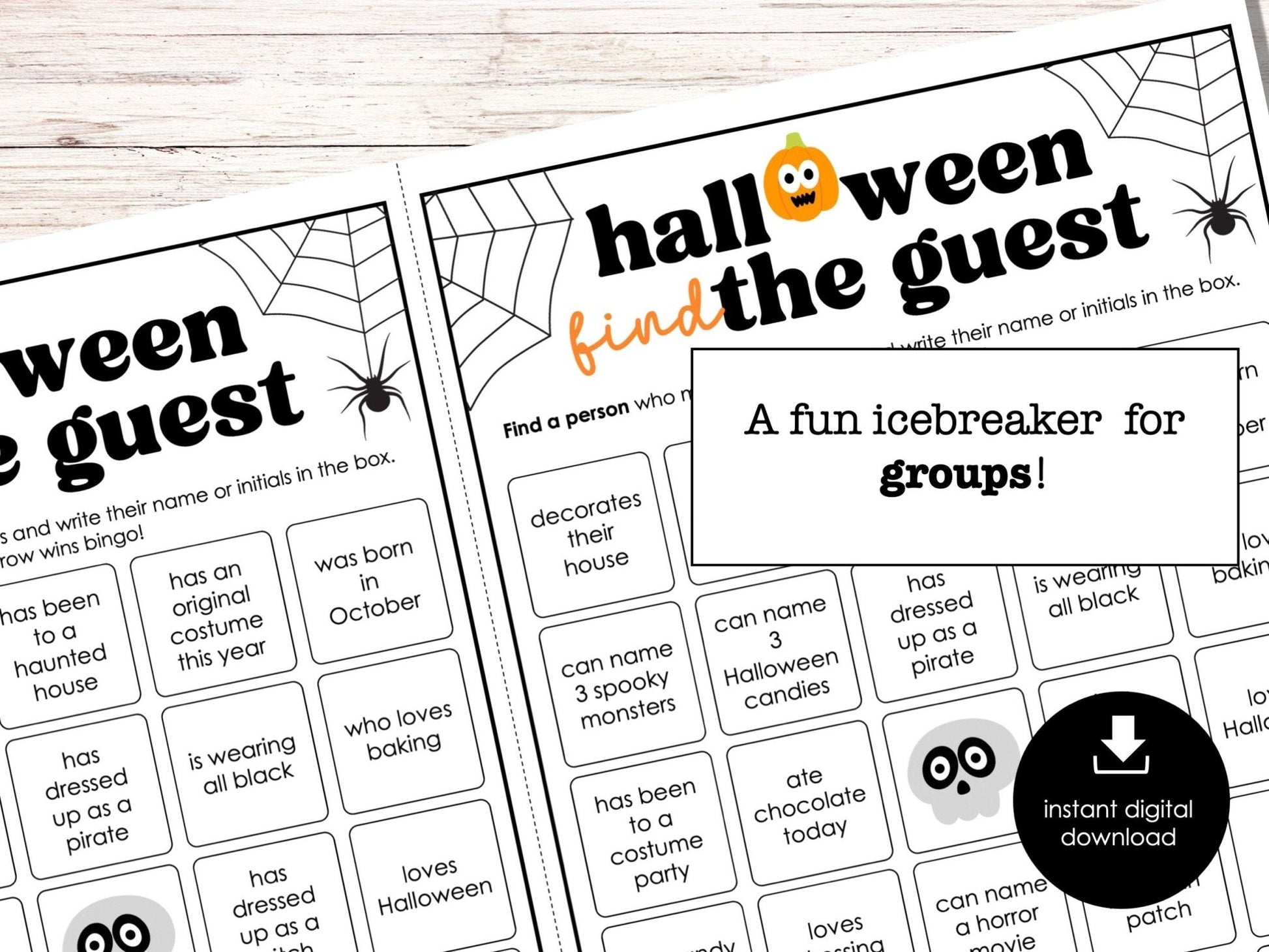 Halloween Find Someone Who Party Game, Printable Find the Guest Bingo, Game for Adults & Kids, Ice Breaker Game, Fun Costume Party Activity - Before The Party