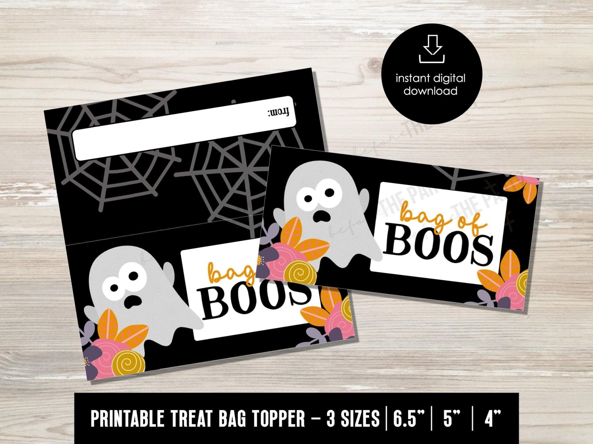 Halloween Ghost TREAT Bag Topper, 4" 5" 6.5", Halloween Bag Topper, Student Gift, Cookie Bag topper, Candy favor bag for kids, Bag of Boos