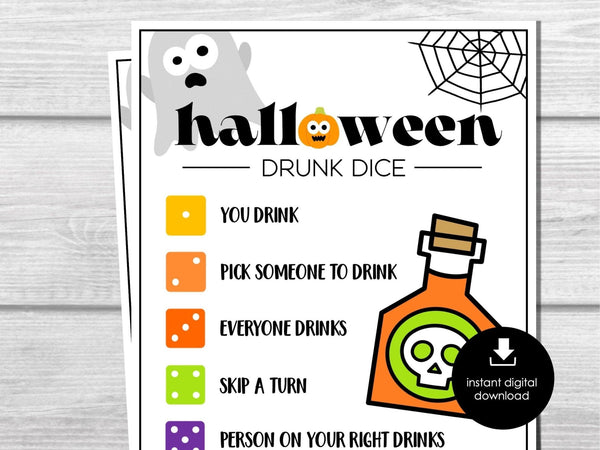 Halloween Party Drinking Game, Halloween Game for Adults - Drunk Dice Game Printable, Office Party, Bar, Halloween Party Game, Halloween Fun - Before The Party