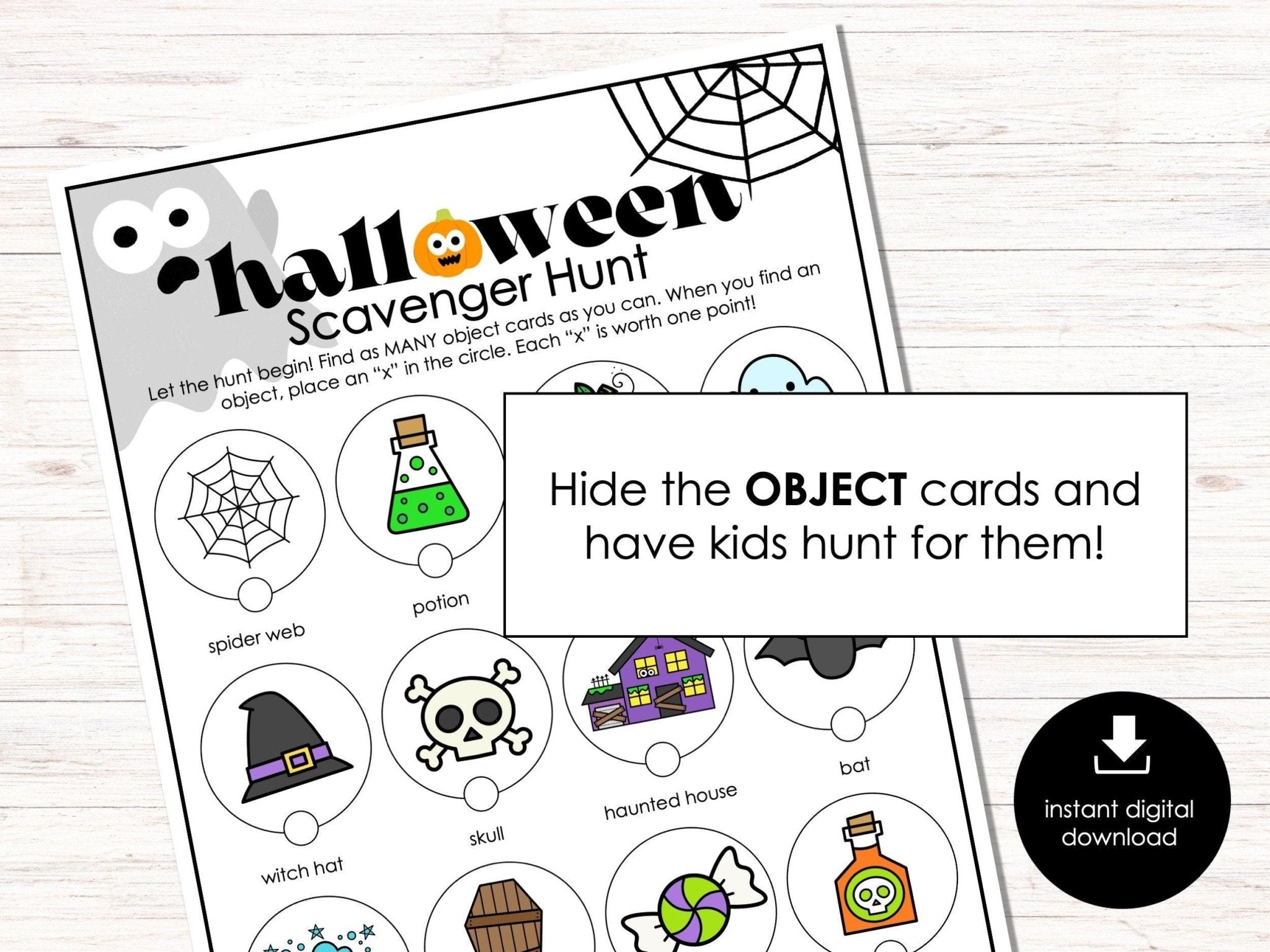 Halloween Scavenger Hunt, Printable Kids Activity, Indoor Outdoor Treasure Hunt, Halloween Fun, Classroom Activity, DIY Halloween Party Game