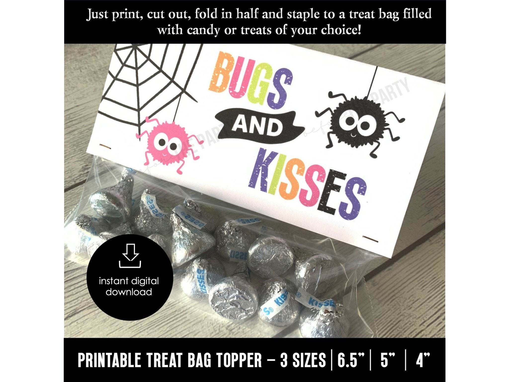 Halloween Spiders Treat Bag Topper, 4" 5" 6.5", Bugs and Kisses Bag Topper, Student Gift, Candy Bag topper