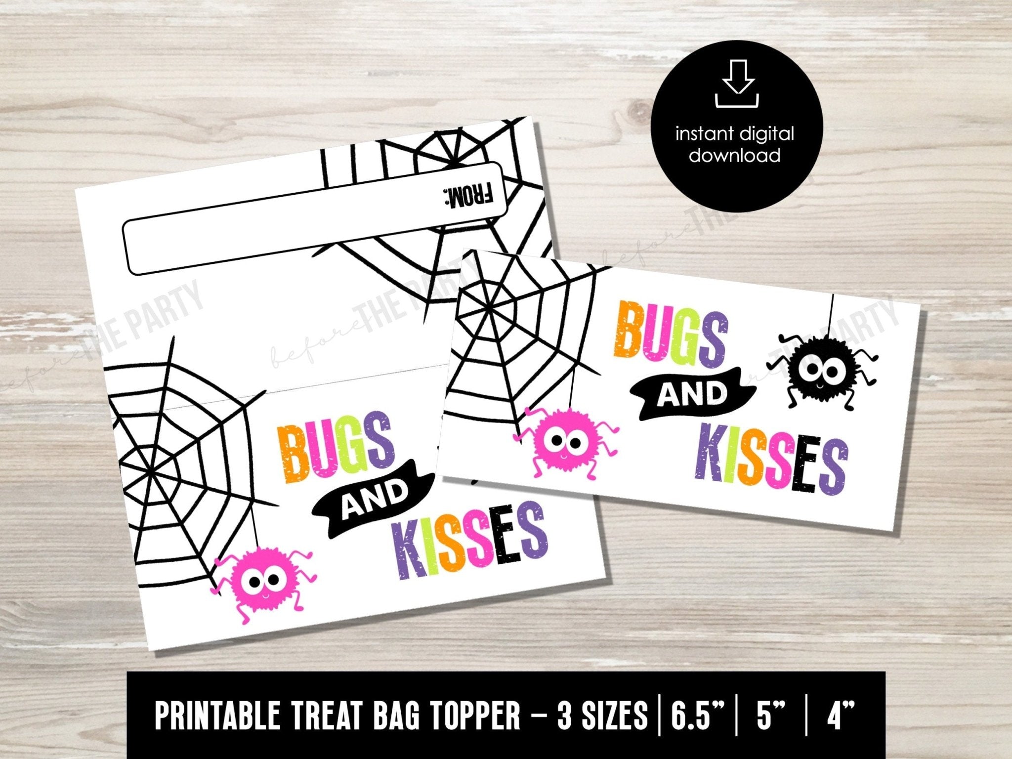 Halloween Spiders Treat Bag Topper, 4" 5" 6.5", Bugs and Kisses Bag Topper, Student Gift, Candy Bag topper