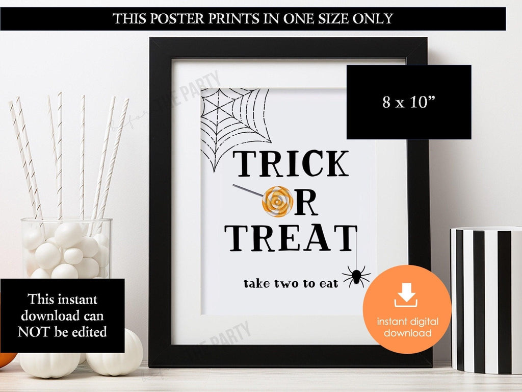 Halloween TRICK OR TREAT Sign, Halloween Printable, Halloween Party Decor, Halloween treats, Halloween Printable, Candy Sign for Halloween - Before The Party