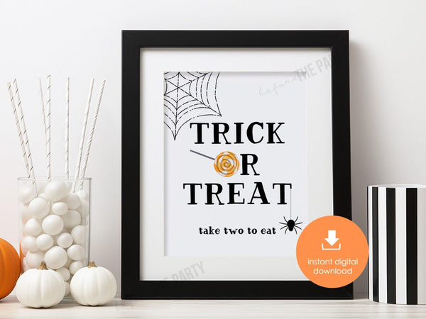 Halloween TRICK OR TREAT Sign, Halloween Printable, Halloween Party Decor, Halloween treats, Halloween Printable, Candy Sign for Halloween - Before The Party