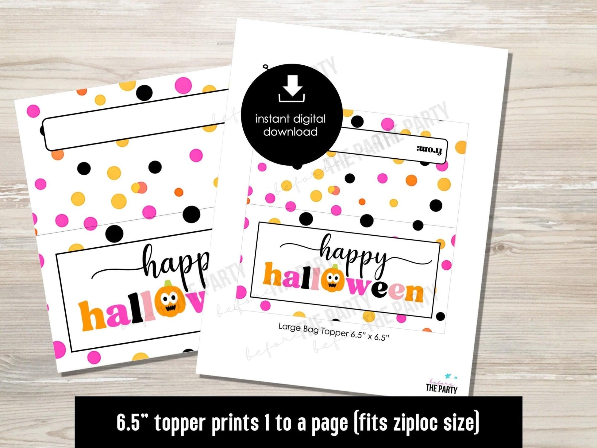 Happy Halloween Treat Bag Topper, 4" 5" 6.5", Halloween Bag Topper, Student Gift, Cookie Bag topper, Candy favor bag for kids costume party